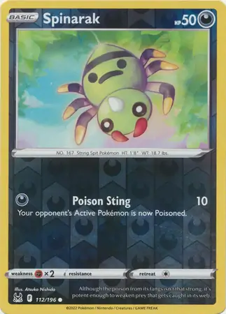 Spinarak Reverse Holo Pokemon card from Lost Origin