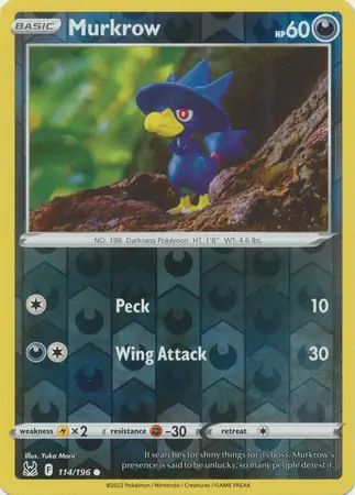 Murkrow Reverse Holo Pokemon card from Lost Origin