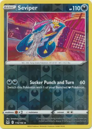 Seviper Reverse Holo Pokemon card from Lost Origin