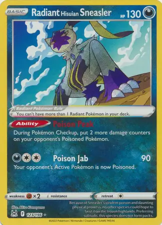 Radiant Hisuian Sneasler Pokemon card from Lost Origin