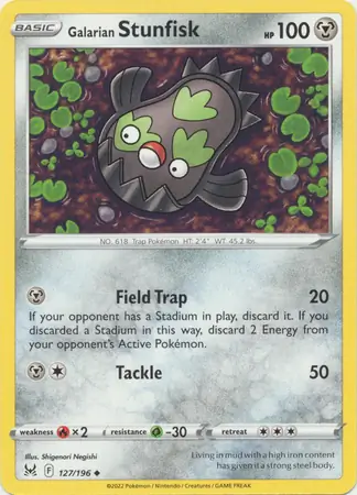 Galarian Stunfisk Pokemon card from Lost Origin