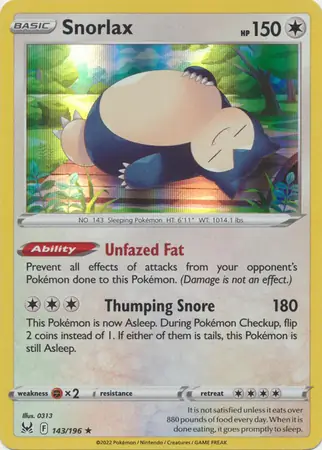 Snorlax Pokemon card from Lost Origin
