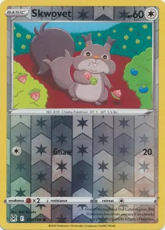 Skwovet Reverse Holo Pokemon card from Lost Origin