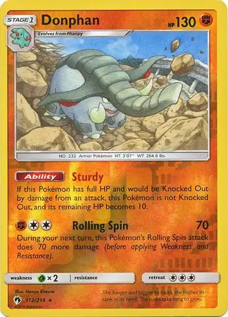 Donphan Reverse Holo Pokemon card from Lost Thunder