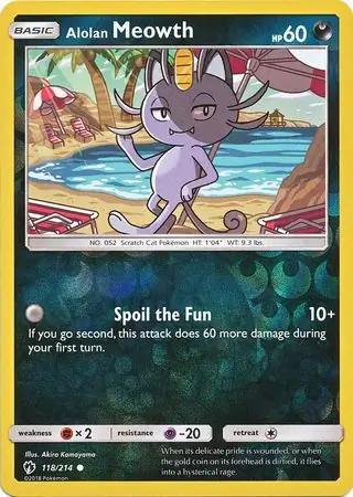 Alolan Meowth Reverse Holo Pokemon card from Lost Thunder