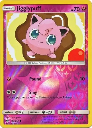Jigglypuff Reverse Holo Pokemon card from Lost Thunder