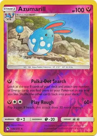 Azumarill Reverse Holo Pokemon card from Lost Thunder