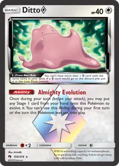 Ditto Prism Star Pokemon card from Lost Thunder
