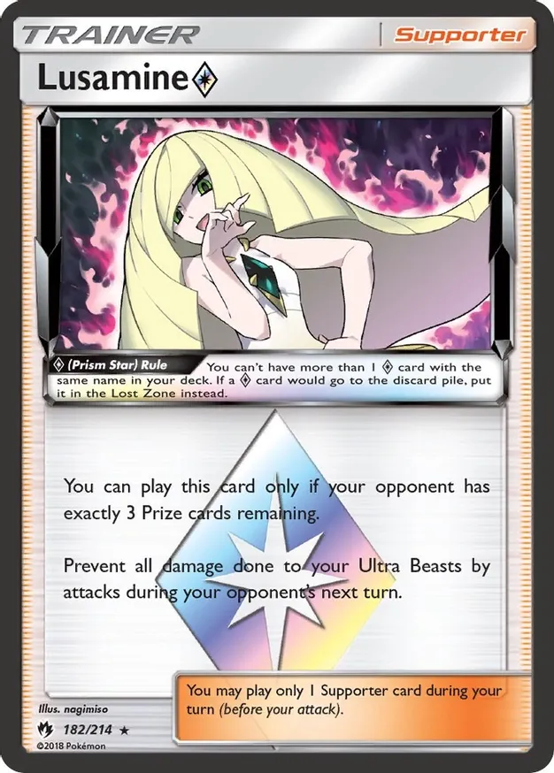 Lusamine Prism Star Pokemon card from Lost Thunder