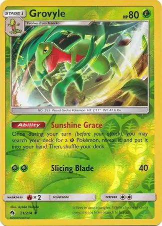 Grovyle Reverse Holo Pokemon card from Lost Thunder