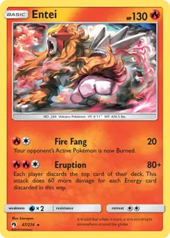 Entei Pokemon card from Lost Thunder