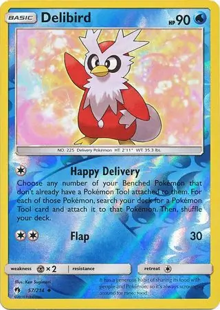 Delibird Reverse Holo Pokemon card from Lost Thunder