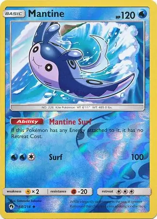 Mantine Reverse Holo Pokemon card from Lost Thunder