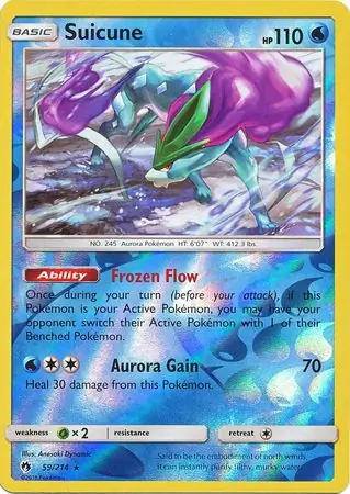 Suicune Reverse Holo Pokemon card from Lost Thunder