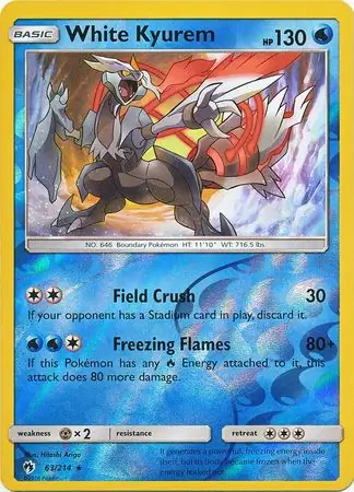 White Kyurem Reverse Holo Pokemon card from Lost Thunder