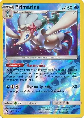 Primarina Reverse Holo Pokemon card from Lost Thunder