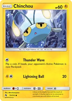 Chinchou Pokemon card from Lost Thunder
