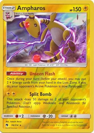 Ampharos Reverse Holo Pokemon card from Lost Thunder