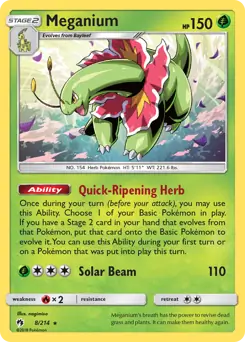 Meganium Holo Pokemon card from Lost Thunder