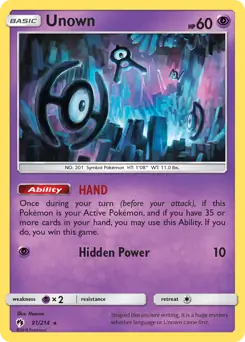 Unown Pokemon card from Lost Thunder