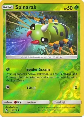 Spinarak Reverse Holo Pokemon card from Lost Thunder
