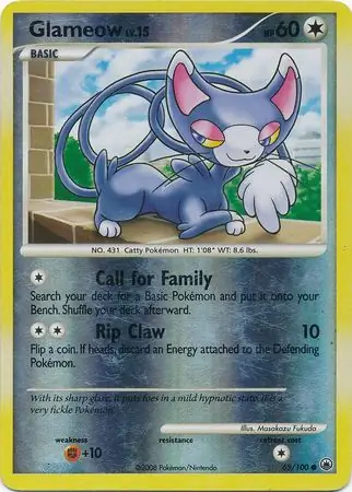 Glameow Reverse Holo Pokemon card from Majestic Dawn