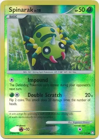 Spinarak Reverse Holo Pokemon card from Mysterious Treasures