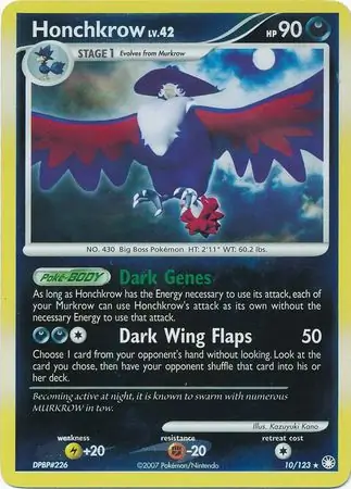 Honchkrow Reverse Holo Pokemon card from Mysterious Treasures