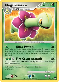 Meganium Holo Pokemon card from Mysterious Treasures