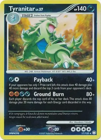 Tyranitar Reverse Holo Pokemon card from Mysterious Treasures