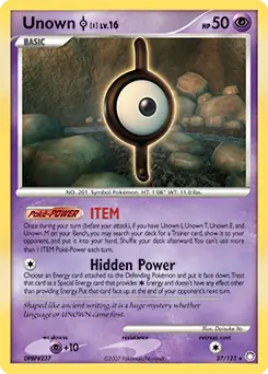 Unown I Pokemon card from Mysterious Treasures