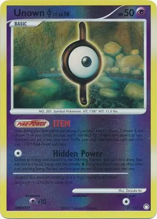 Unown I Reverse Holo Pokemon card from Mysterious Treasures