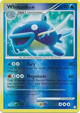 Whiscash Reverse Holo Pokemon card from Mysterious Treasures