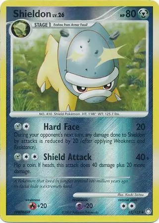 Shieldon Reverse Holo Pokemon card from Mysterious Treasures