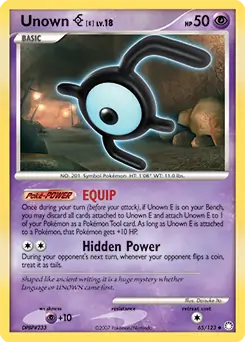 Unown E Pokemon card from Mysterious Treasures