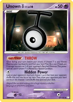 Unown T Pokemon card from Mysterious Treasures