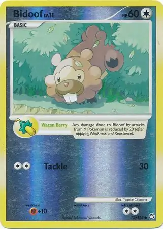 Bidoof Reverse Holo Pokemon card from Mysterious Treasures