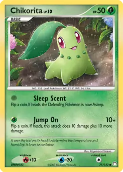 Chikorita Pokemon card from Mysterious Treasures