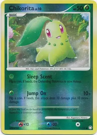Chikorita Reverse Holo Pokemon card from Mysterious Treasures