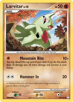 Larvitar Pokemon card from Mysterious Treasures