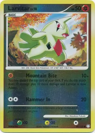 Larvitar Reverse Holo Pokemon card from Mysterious Treasures