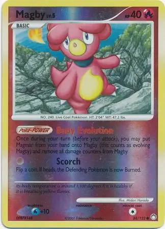 Magby Reverse Holo Pokemon card from Mysterious Treasures