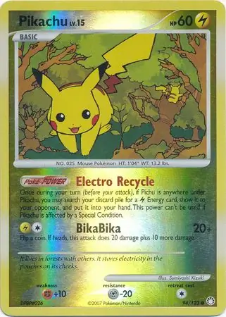 Pikachu Reverse Holo Pokemon card from Mysterious Treasures
