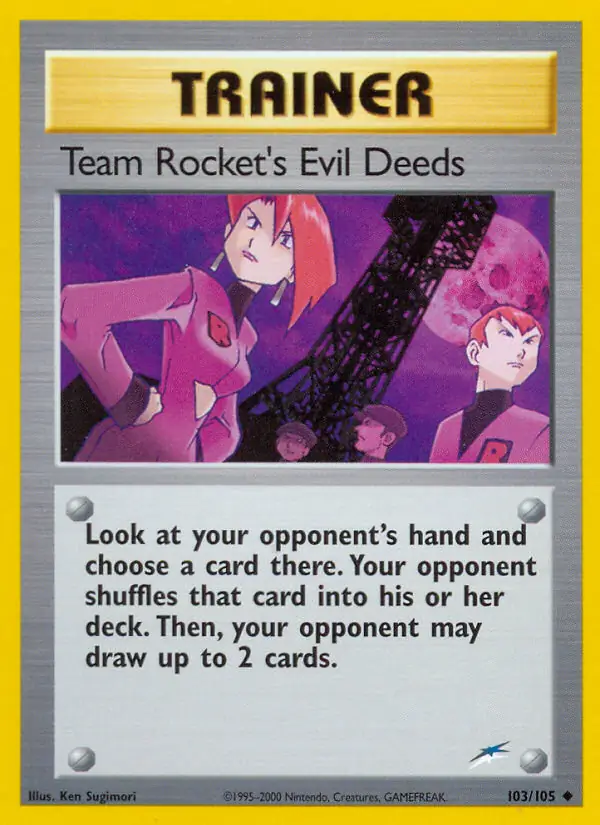 Team Rocket's Evil Deeds Pokemon card from Neo Destiny