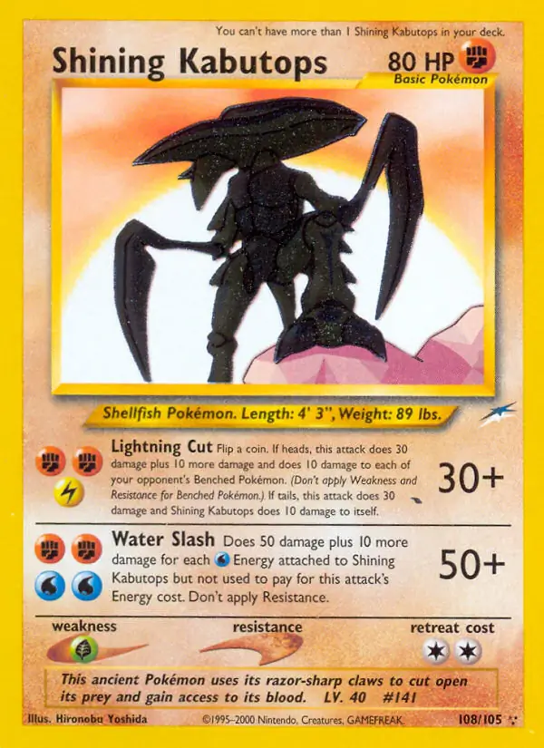 Shining Kabutops Secret Pokemon card from Neo Destiny