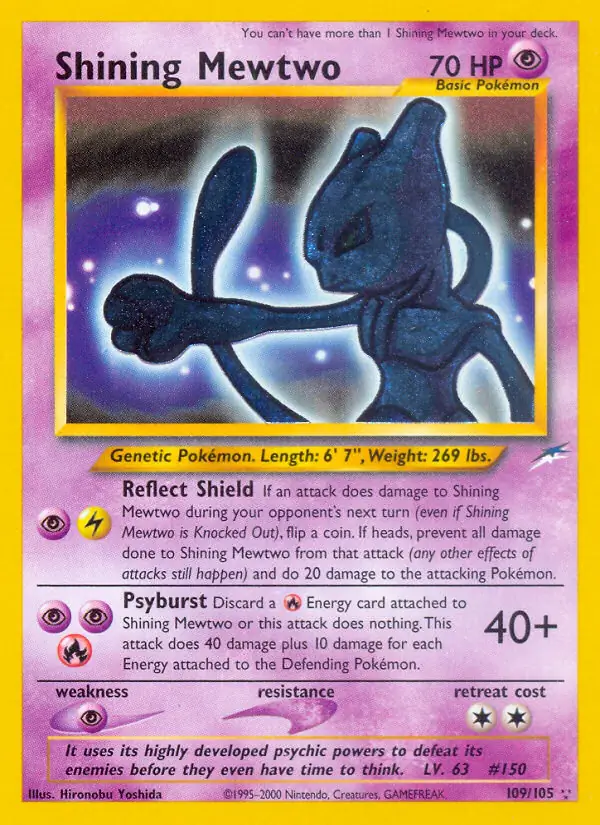 Shining Mewtwo Secret Pokemon card from Neo Destiny