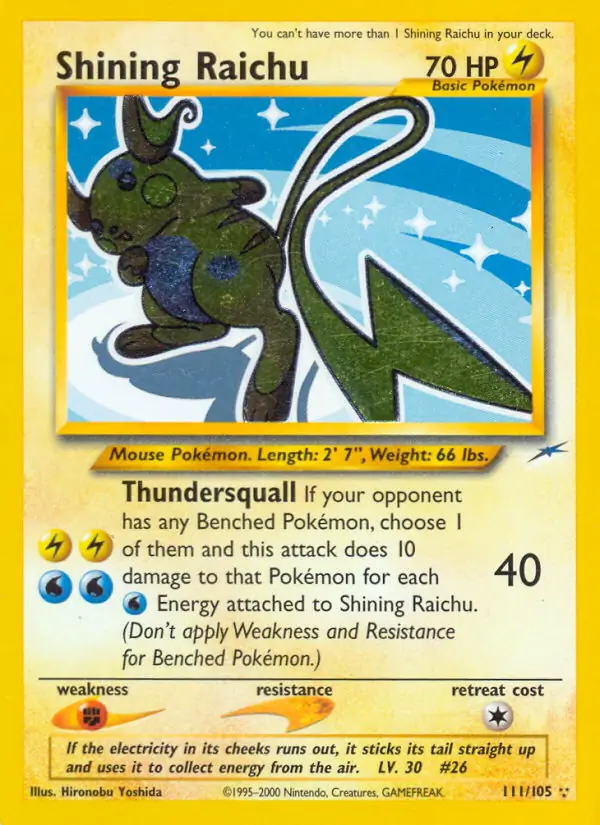 Shining Raichu Secret Pokemon card from Neo Destiny