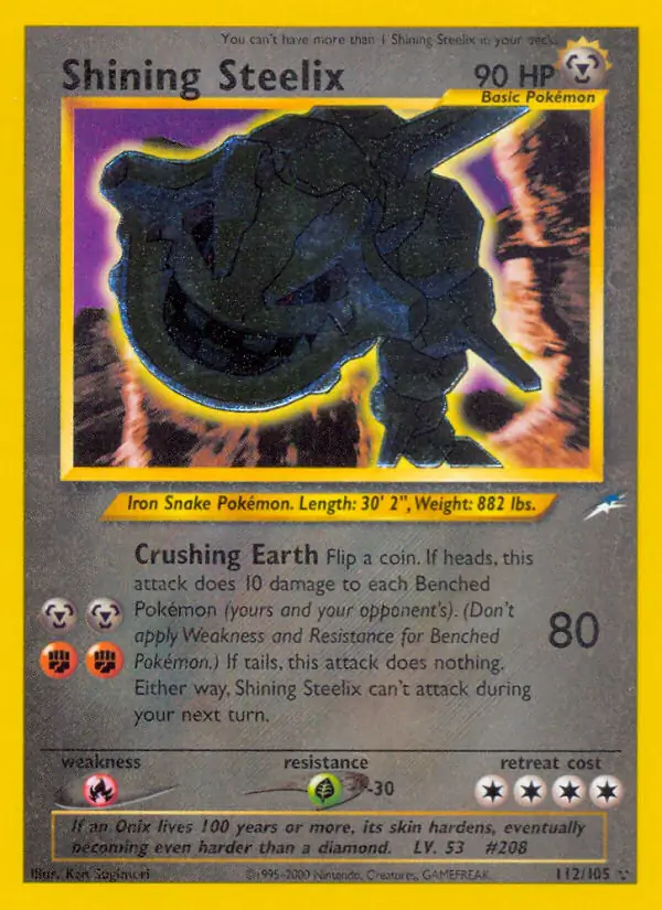 Shining Steelix Secret Pokemon card from Neo Destiny