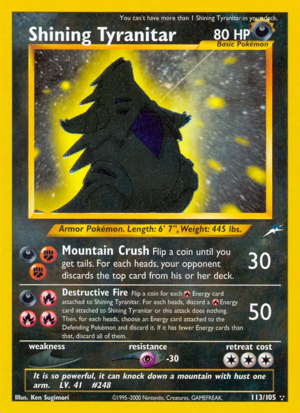 Shining Tyranitar Secret Pokemon card from Neo Destiny