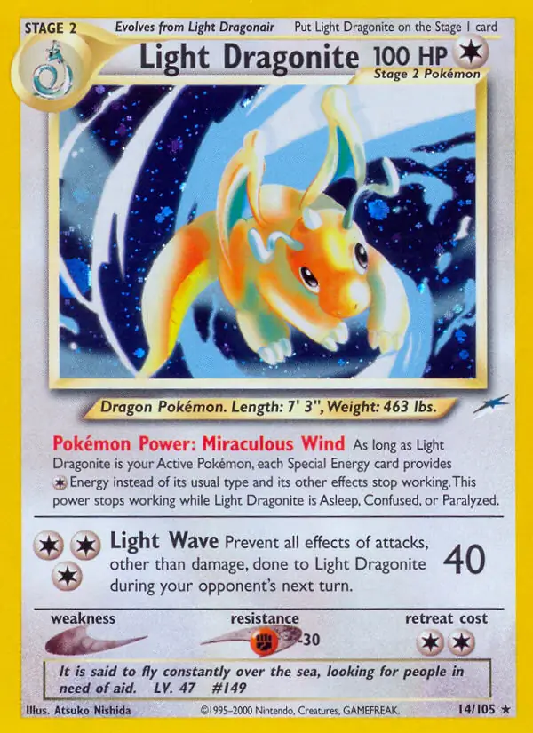 Light Dragonite Holo Pokemon card from Neo Destiny